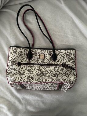 Dooney & Bourke Cream Canvas Minnie Mouse Tote with Black Handles and Pink Trim